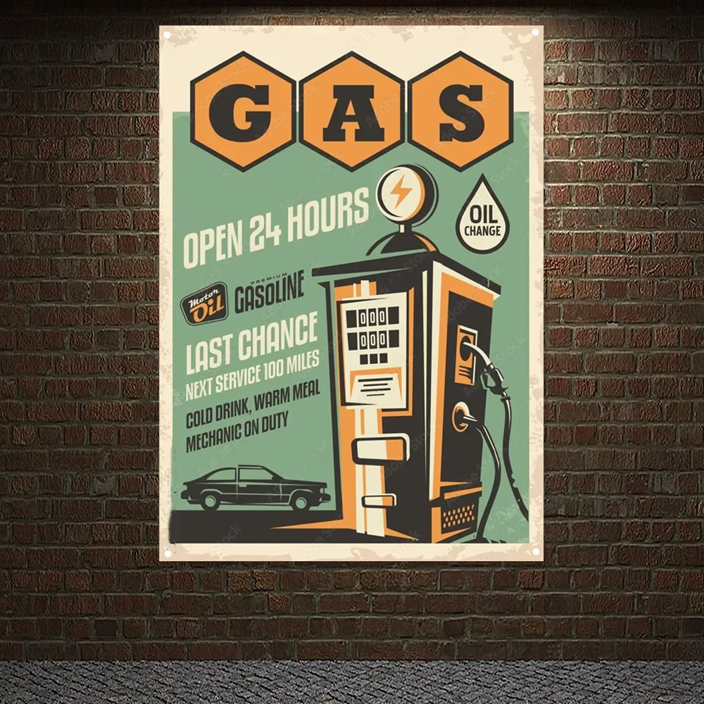 Auto Repair Shop Banners - Tankstation OPEN 24-UUR Vintage AUTOSERVICE Poster