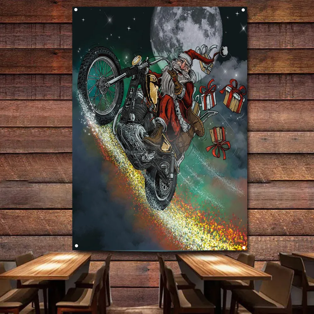 Auto Repair Shop Banners - Kerstman rijden op een motorfiets Vintage