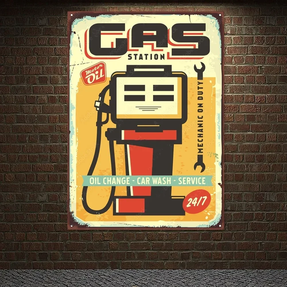 Auto Repair Shop Banners - BENZINEPOMPSTATION Vintage AUTOWAS - SERVICE Poster