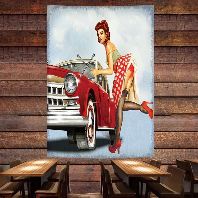 Auto Repair Shop Banners - Vintage auto reparatieservice poster vlag pin-up
