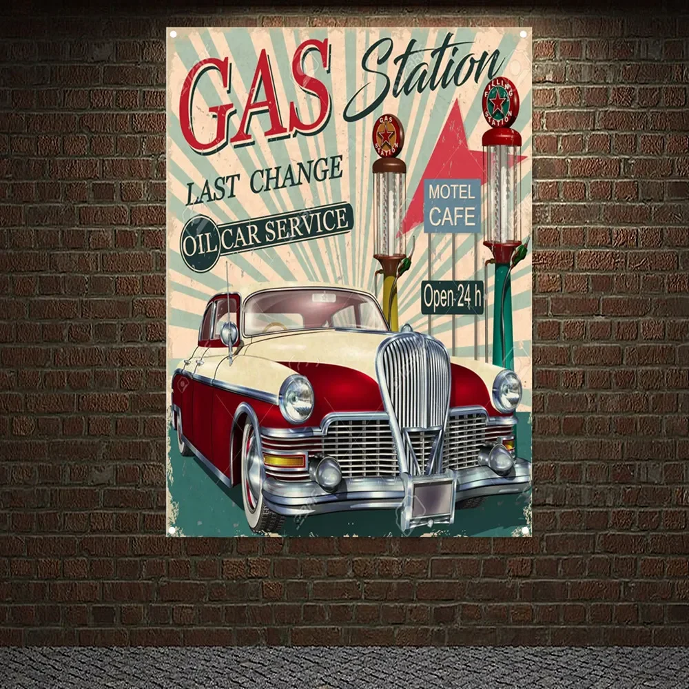 Auto Repair Shop Open - GAS Station Open 24 uur Vintage