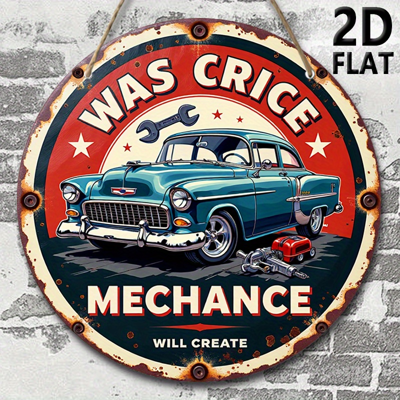 Auto Repair Shop Logo Design - 2D-vlak, retro autoreparatiewerkplaatslogo - cirkelvormige wandkunst,