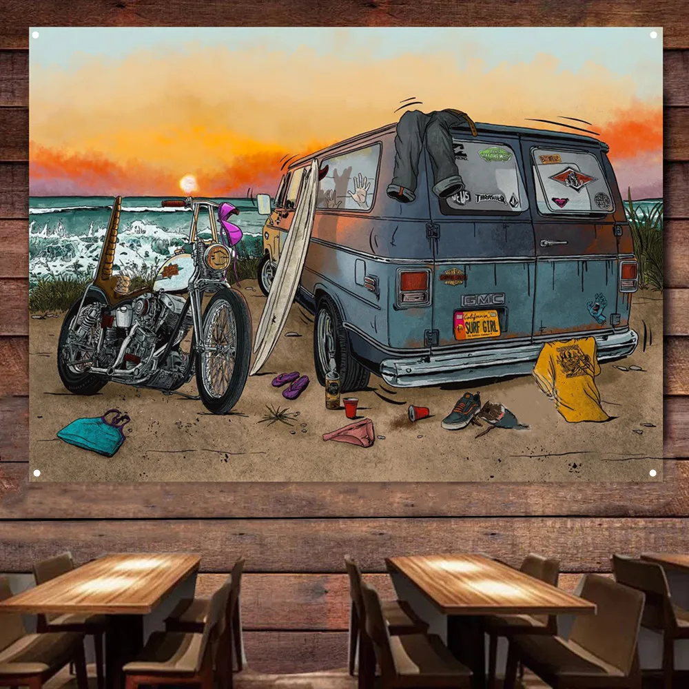 Auto Repair Shop Banners - Motorfiets Auto Camping Art Poster Muur