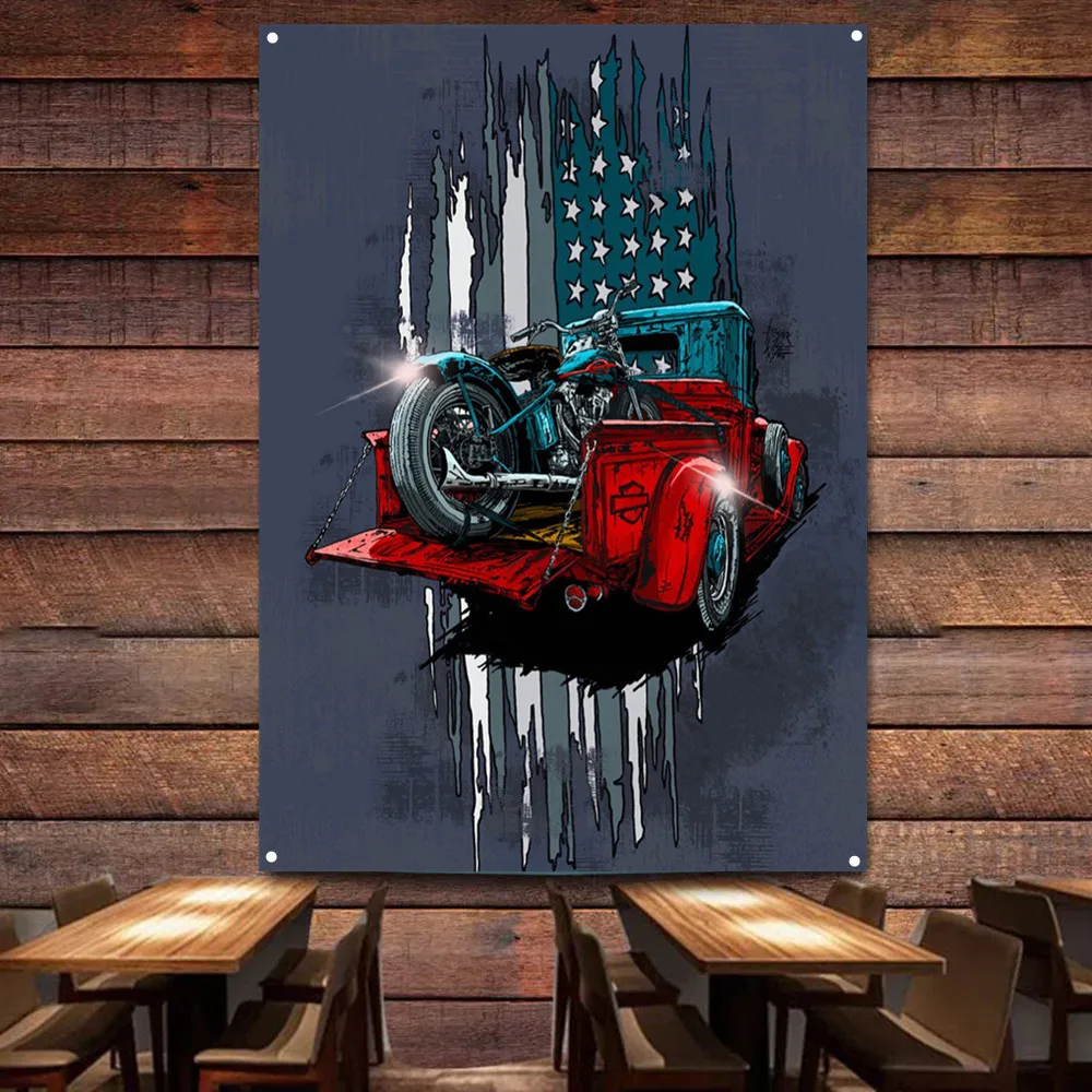Auto Repair Shop Banners - Motorfiets op auto kunst poster muur