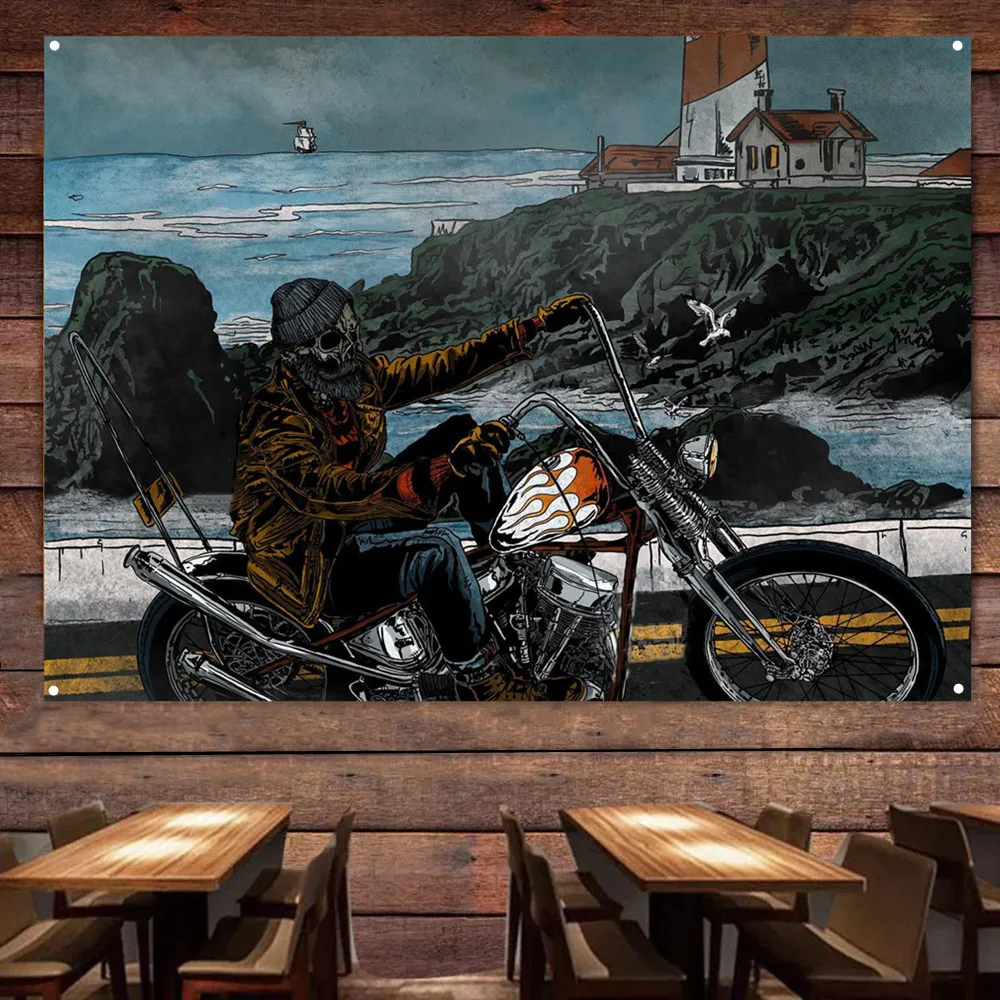 Seaside Skeleton Biker Motorcy - Auto Repair Shop Banners recensie en prijs